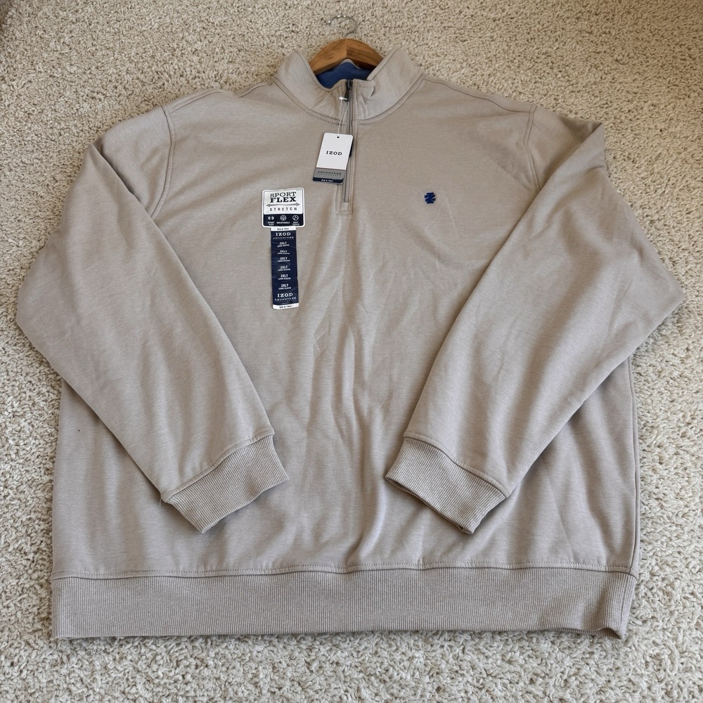IZOD Pullover Mens 2XLT Tan NWT Sport Flex Advantage Performance Quarter Zip
